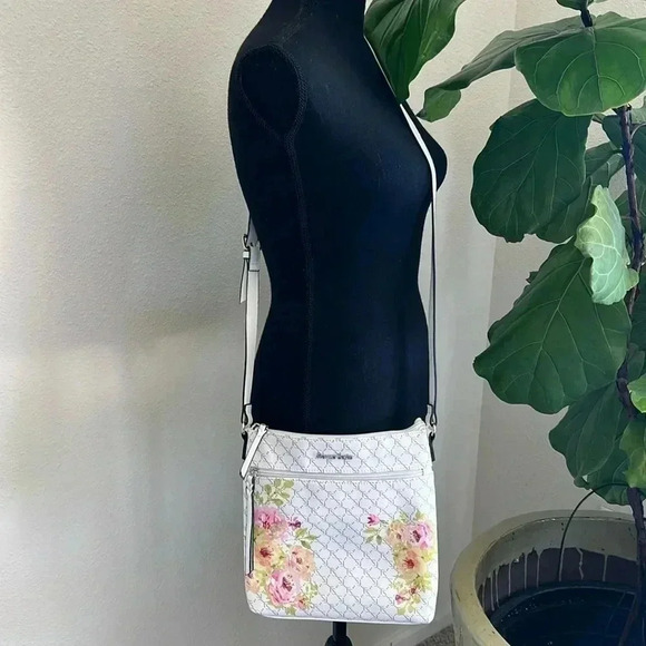 Franco Sarto Women’s Monogram Floral White Vegan Crossbody Purse Bag Wedding - Picture 2 of 16